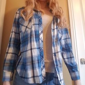 Faded Glory Blue Plaid Button-Up Shirt